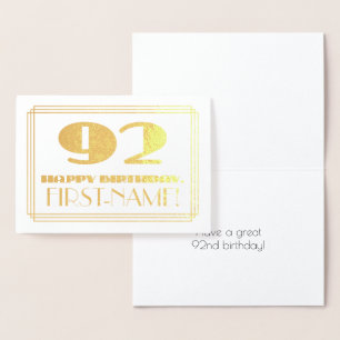 92. Geburtstag; Name + Art Deco Inspiriert Look "9 Folienkarte