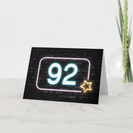 92. Geburtstag Neon Sign On Brick Wall Karte