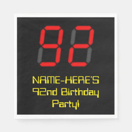 92. Geburtstag: Red Digital Clock Style "92" + Nam Serviette