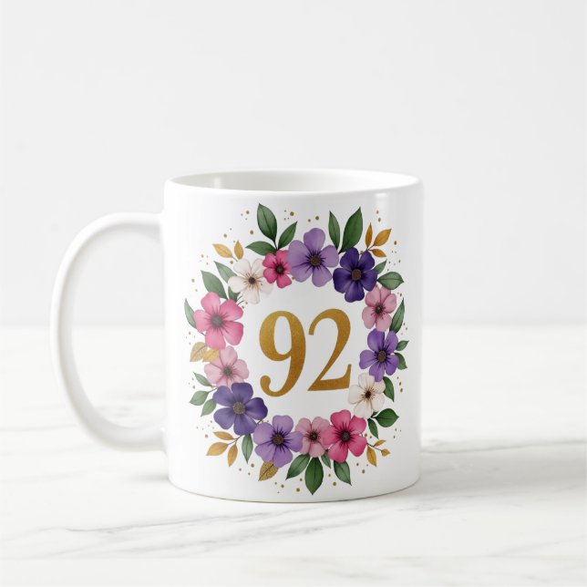 92. Geburtstagsfeier - Blumenkreide mit Goldnummer Kaffeetasse (Links)