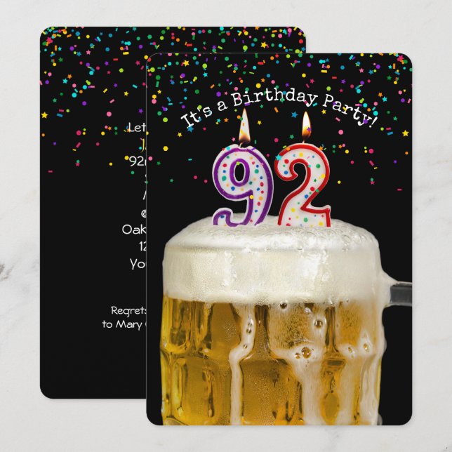 92. Geburtstagskandle-Party Einladung (Vorne/Hinten)