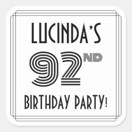 92. Geburtstagsparty: Art-Déco-Stil + Individuelle Quadratischer Aufkleber