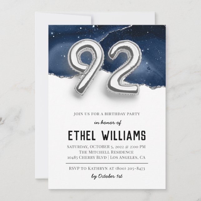 92. Geburtstagsparty Einladung (Vorderseite)