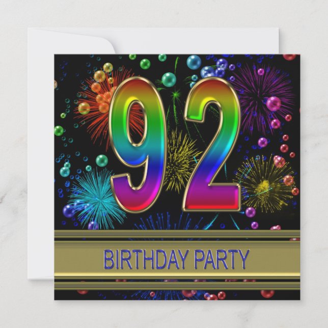 92. Geburtstagsparty Einladung mit Blasen (Vorderseite)