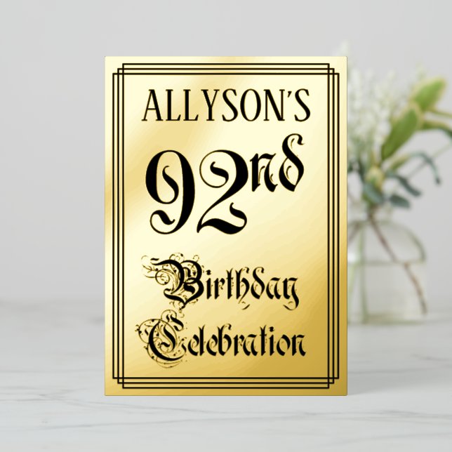 92. Geburtstagsparty — Elegantes Script + Individu Folieneinladung (Stehend vorne)