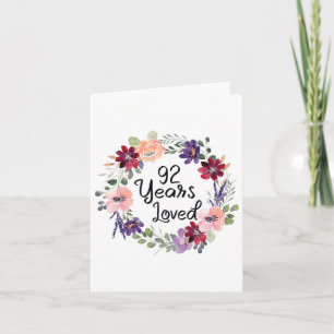 92 Jahre Loved Floral 92. Geburtstag Frauen 92 Jah Karte