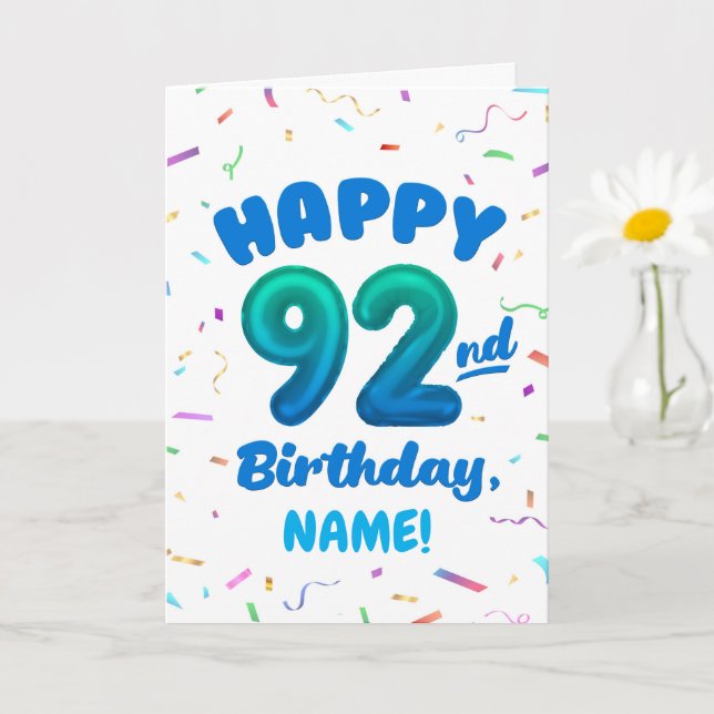 92nd Balloon Number Custom Name Birthday Card Karte (Kleine Pflanze)