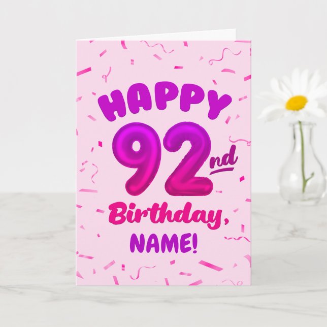 92nd Balloon Number Custom Name Birthday Card Karte (Kleine Pflanze)