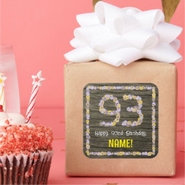 93. Geburtstag: Blumennummer, Imitate Holzbild, Na Quadratischer Aufkleber
