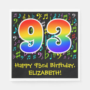93. Geburtstag - Farbige Musiksymbole, Regenbogen Serviette