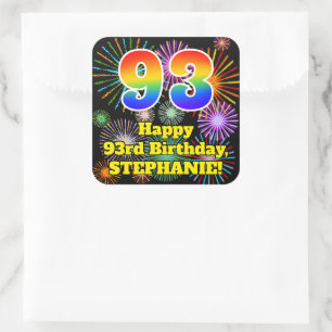 93. Geburtstag: Fun Fireworks Look, Rainbow # 93 Quadratischer Aufkleber
