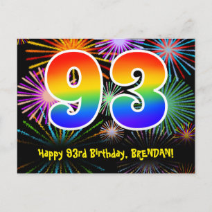 93. Geburtstag - Fun Fireworks Pattern + Rainbow 9 Postkarte