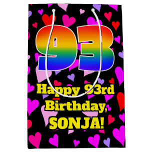 93. Geburtstag: Loving Hearts Pattern, Regenbogen Mittlere Geschenktüte