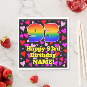 93. Geburtstag: Loving Hearts Pattern, Regenbogen  Serviette
