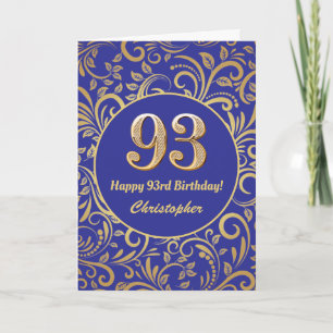 93. Geburtstag Navy Blue and Gold Floral Muster Karte
