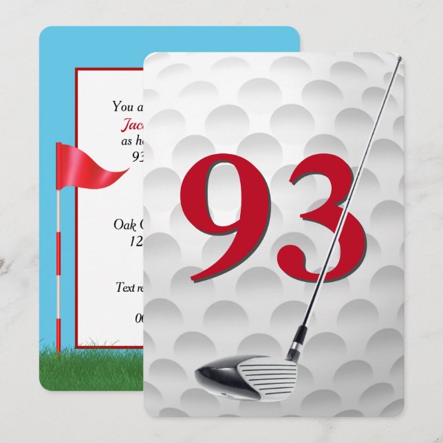 93. Geburtstags-Golf-Themenparty Einladung (Vorne/Hinten)