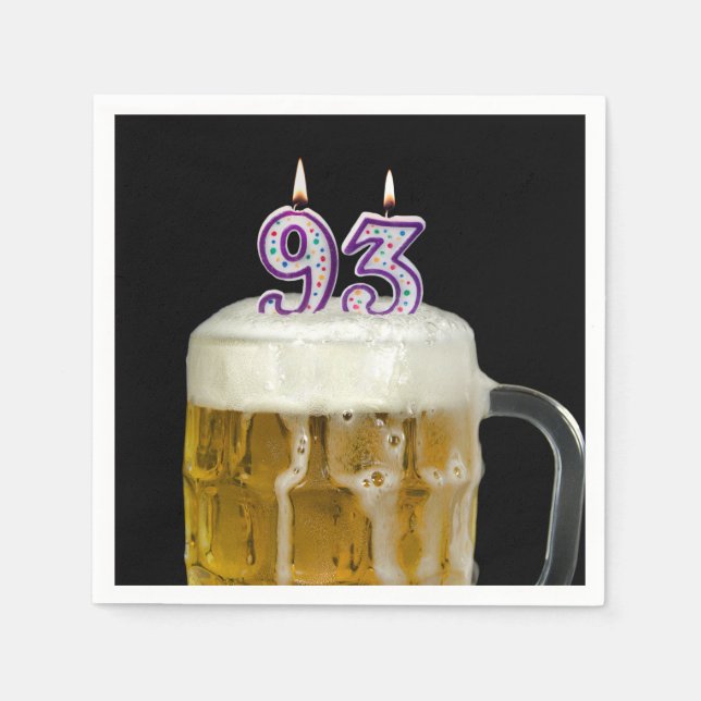 93. Geburtstagsbier auf schwarz Serviette (Vorderseite)
