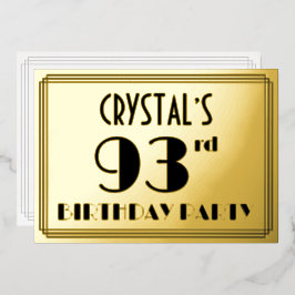 93. Geburtstagsparty — Art Deco Look "93" + Name Folieneinladung