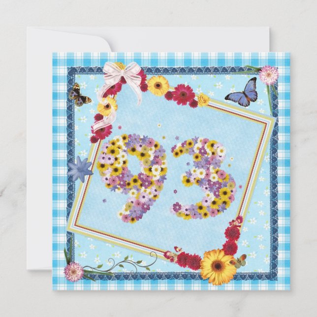 93. Geburtstagsparty Einladung Blume,Schmetterling (Vorderseite)