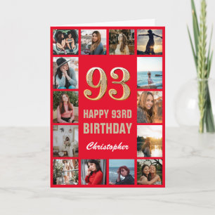 93. Happy Birthday Red and Gold Foto Collage Karte