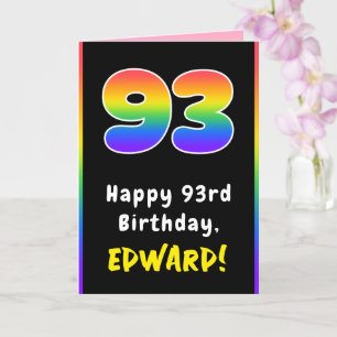 93rd Birthday: Colorful Rainbow # 93, Custom Name Karte