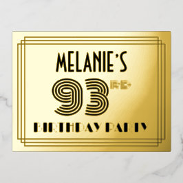 93rd Birthday Party ~ Art Deco Style “93” + Name Folie Einladungspostkarte