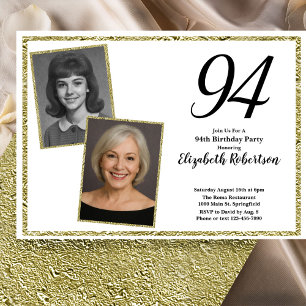 94. Benutzerdefiniertes Foto in Weiß und Gold Einladung