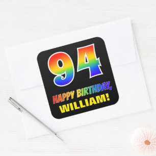 94. Geburtstag: Bold, Fun, Simple, Rainbow 94 Quadratischer Aufkleber