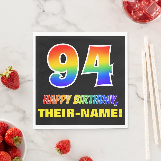 94. Geburtstag: Bold, Fun, Simple, Rainbow 94 Serviette (Beispiel)