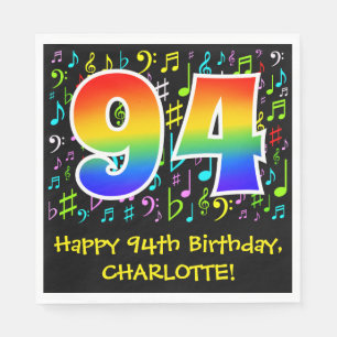 94. Geburtstag - Farbige Musiksymbole, Regenbogen Serviette