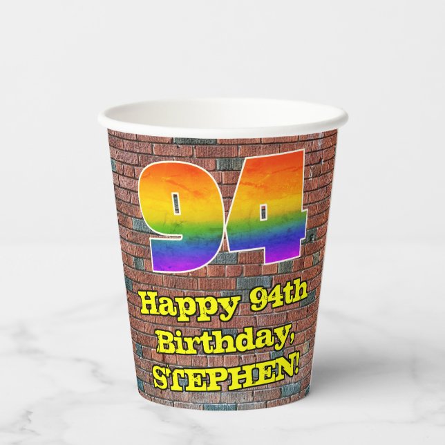 94. Geburtstag: Fun Graffiti-Inspiriert Regenbogen Pappbecher (Rückseite)