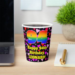 94. Geburtstag: Loving Hearts Pattern, Rainbow 94 Pappbecher