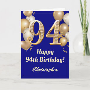 94. Geburtstag Navy Blue und Gold Balloons Confett Karte