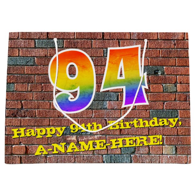 94. Geburtstag: Spaß, Graffiti-Inspiriert Regenbog Große Geschenktüte (Vorderseite)
