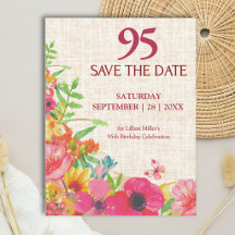95. Geburtstag Bold Floral Linen Save the Date