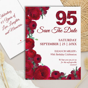 95. Geburtstag Bold Red 95 Floral Save the Date Ankündigungspostkarte