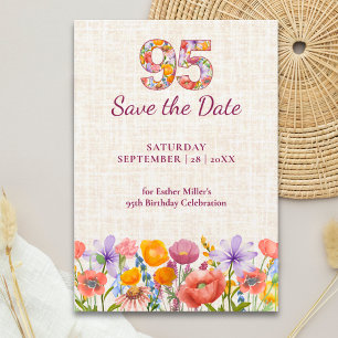 95. Geburtstag Elegante Florale Leinen Wildblumen Save The Date