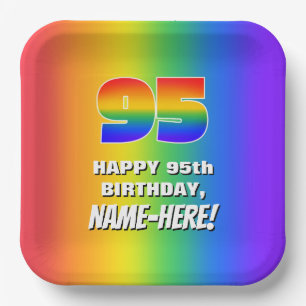 95. Geburtstag: Farbenfroh, Fun Rainbow Pattern # Pappteller