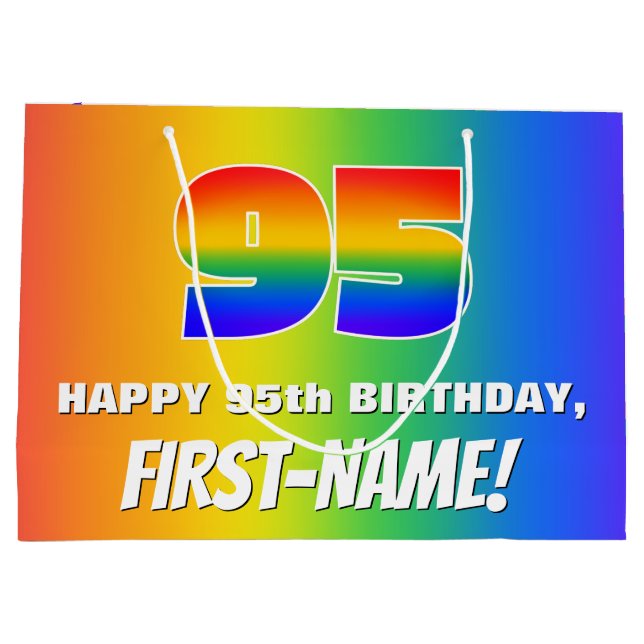 95. Geburtstag: Farbiges, lustiges Regenbogenmuste Große Geschenktüte (Rückseite)