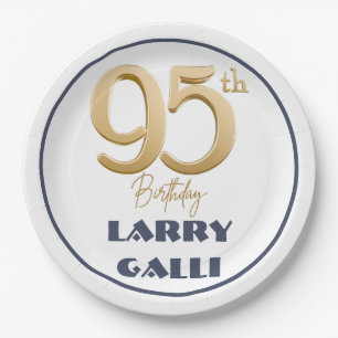 95. Geburtstag Gold Navy Blue Individuelle Name Pappteller