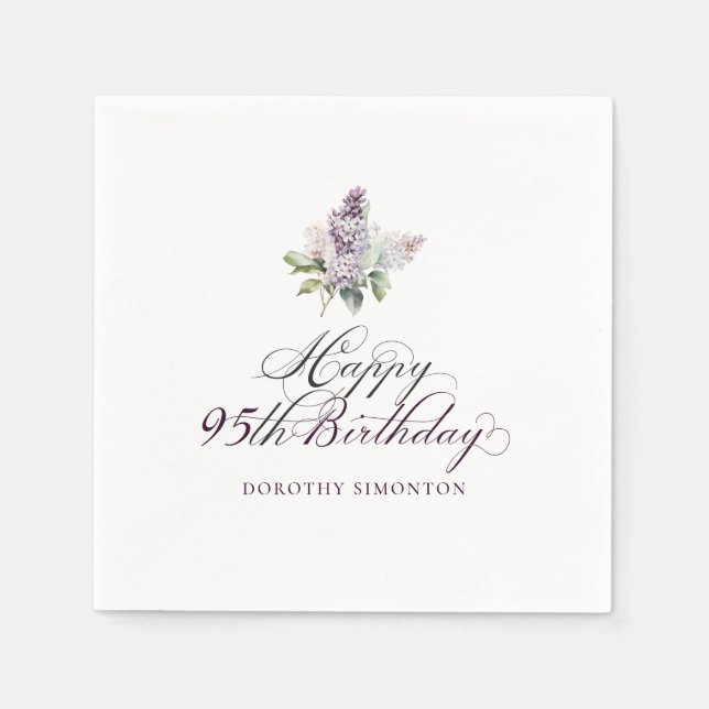 95. Geburtstag Lila Lilac Spring Blume Cocktail Serviette (Vorderseite)