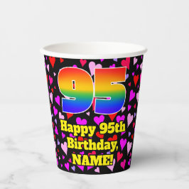 95. Geburtstag: Loving Hearts Pattern, Rainbow 95 Pappbecher