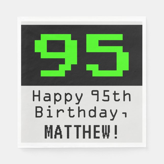 95. Geburtstag - Nerdy / Geeky Style "95" & Name Serviette (Vorderseite)