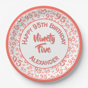 95. Geburtstag Random Number Pattern Coral/White Pappteller