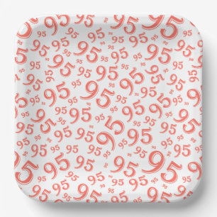 95. Geburtstag Random Number Pattern Coral/White Pappteller