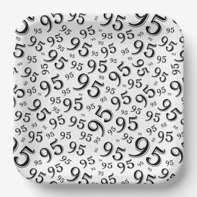 95. Geburtstag Random Zahlenmuster Schwarz/Weiß Pappteller (Vorderseite)