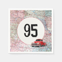 95. Geburtstag Red Retro Truck auf Roadmap
