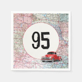 95. Geburtstag Red Retro Truck auf Roadmap Serviette