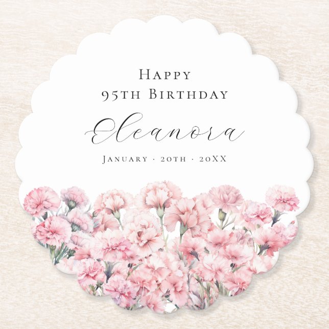 95. Geburtstag Rosa Nelke Januar-Geburtsblume Untersetzer (Vorderseite)