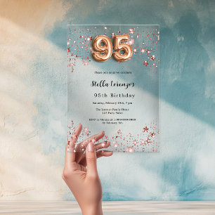 95. Geburtstag Rose Goldsterne klar Acryleinladungen